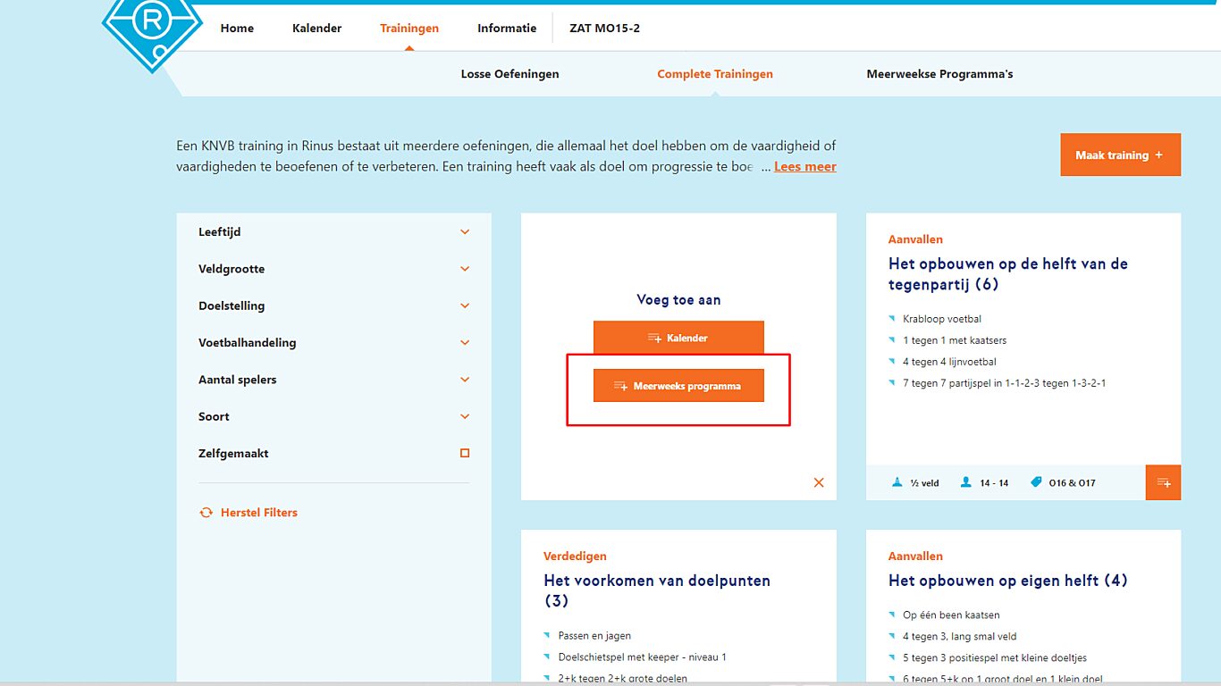 Training toevoegen aan meerweeksprogramma