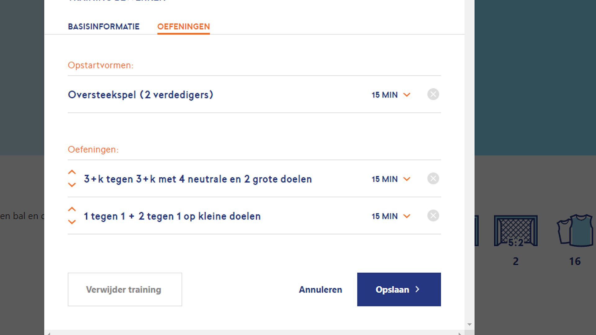 Voetbaltrainingen bewerken op Rinus