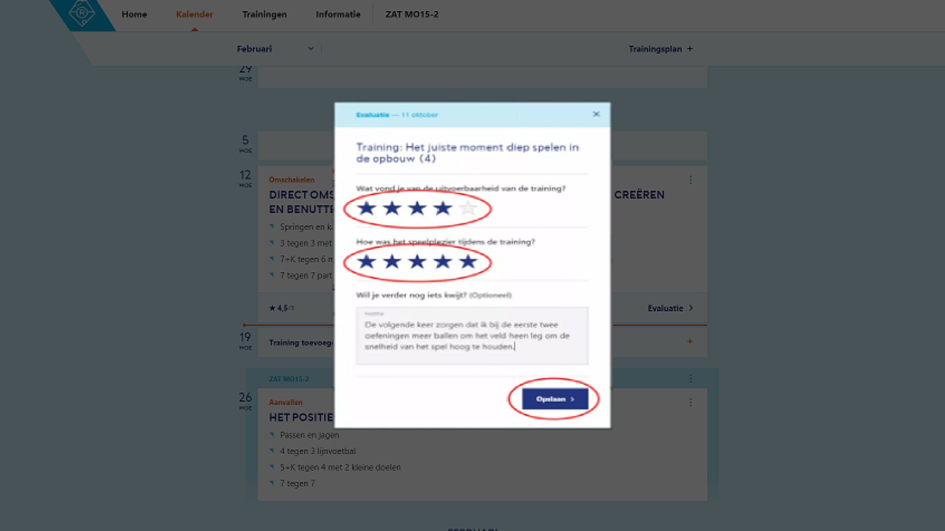 Trainingen evalueren op Rinus