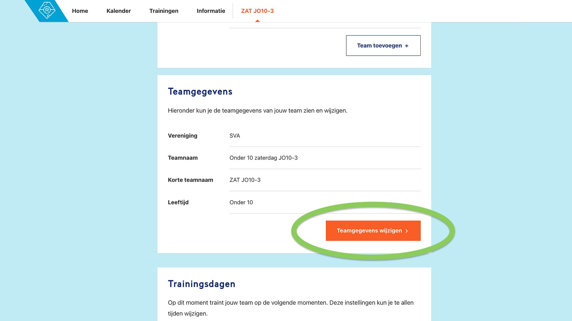 Wedstrijdmodus wijzig teamgegevens
