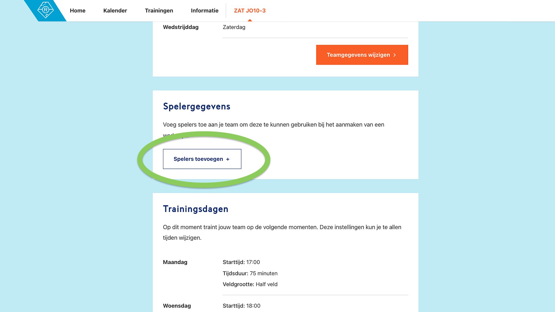 Wedstrijdmodus spelers toevoegen