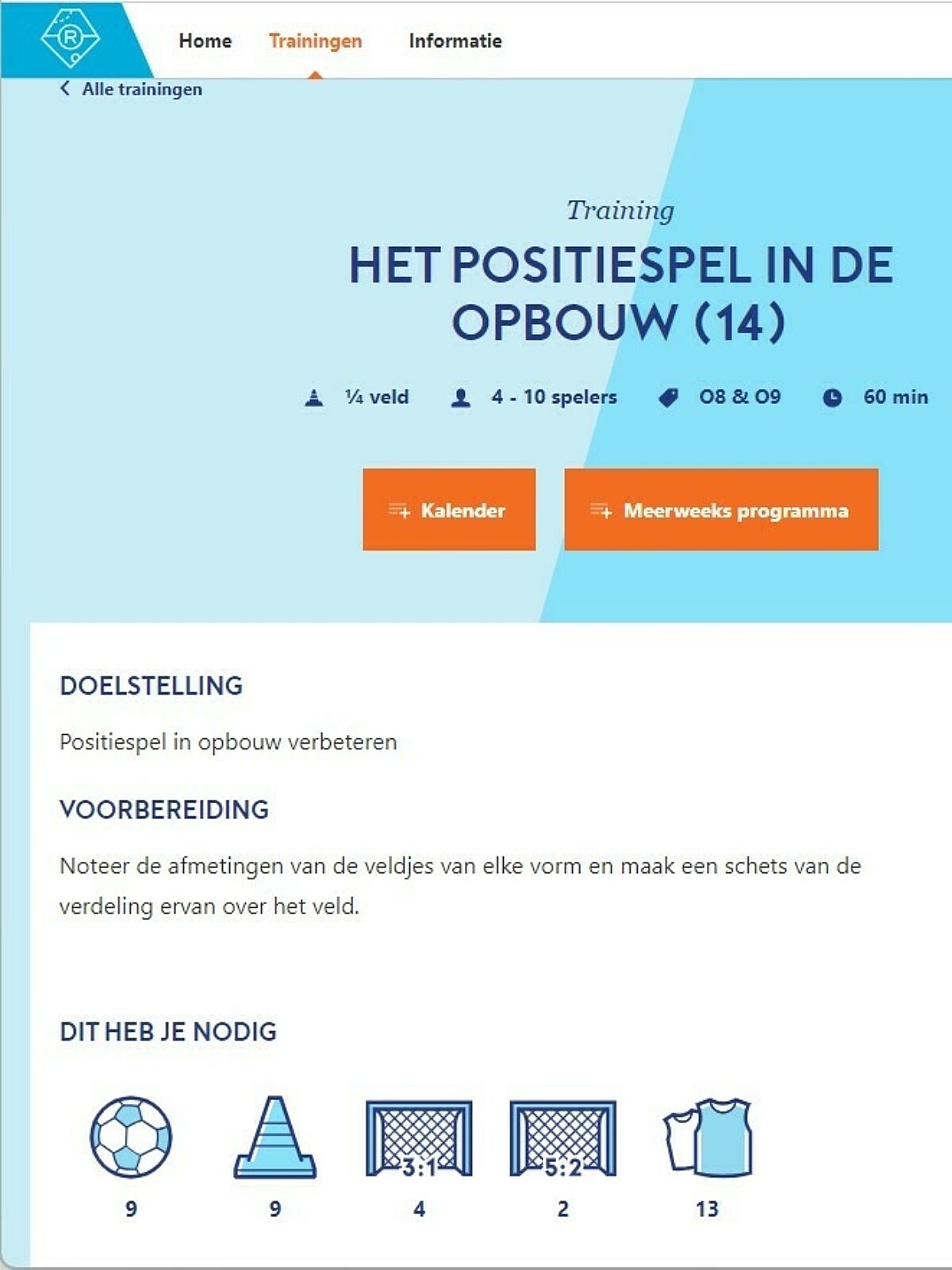 Voetbaltraining benodigdheden